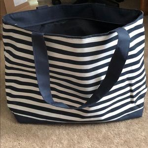 Navy and white striped tote